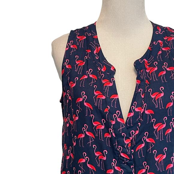Escapada Flamingo Tank Women's Medium Navy Blue & Pink Novelty Bird Print Top - Picture 2 of 8